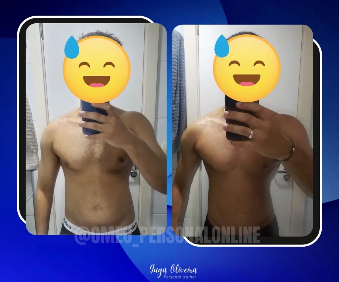 Registro de antes e depois de aluno acompanhado por Gustavo Oliveira